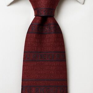 Patrick Francis Ireland Pure Silk Tie – Celtic Script Design – Red & Navy